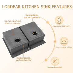 Lordear 33'' x 22'' Topmount 50/50 Double Bowl Stainless Steel Kitchen Sink
