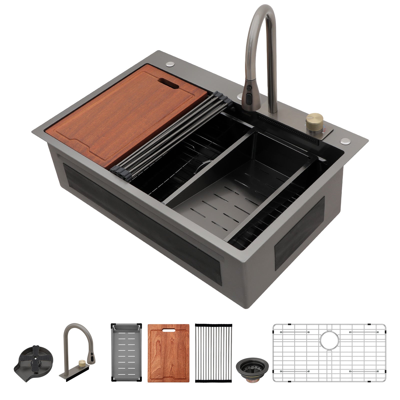 Lordear 33'' Stainless Steel Drop In Waterfall Single Bowl Workstation Kitchen Sink  from Lordear