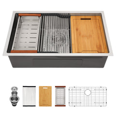 Lordear Patent 33'' Undermount Single Bowl Stainless Steel Workstation Kitchen Sink