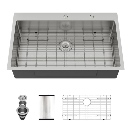 Lordear Drop-In Single Bowl Double Hole Stainless Steel Kitchen Sink