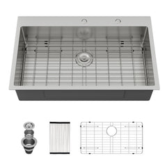 Lordear Drop-In Single Bowl Double Hole Stainless Steel Kitchen Sink