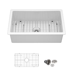 Lordear White Ceramic Undermount Single Bowl Fireclay Farmhouse Sink