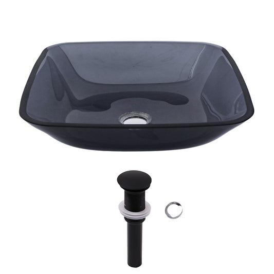 Lordear Tempered Glass Square Vessel Bathroom Sink with Drain