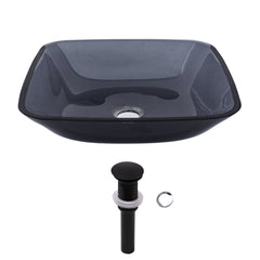 Lordear Tempered Glass Square Vessel Bathroom Sink with Drain