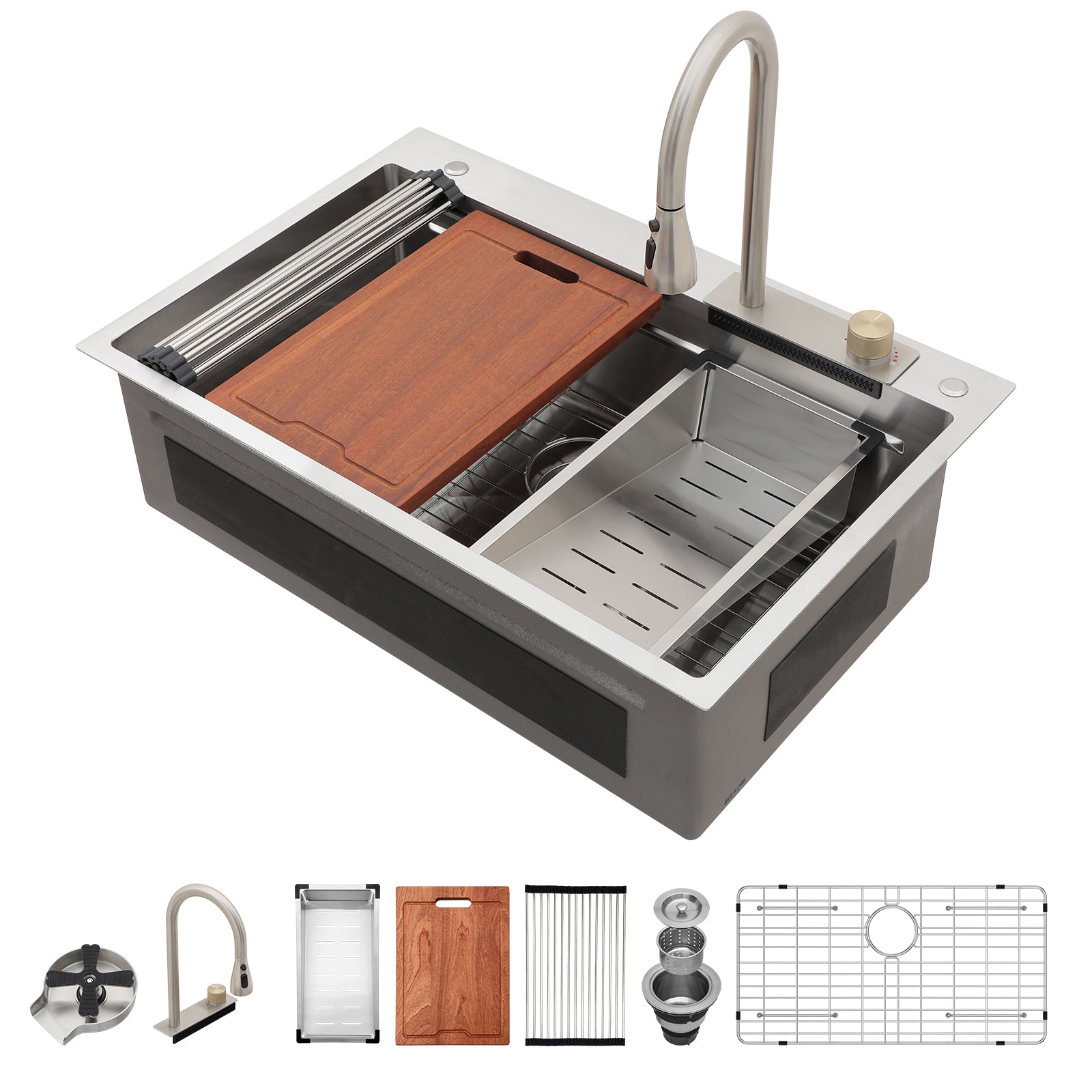 Lordear 33" Stainless Steel Drop In Single Bowl Workstation Kitchen Sink with Faucet Combo and Cup Washer  from Lordear