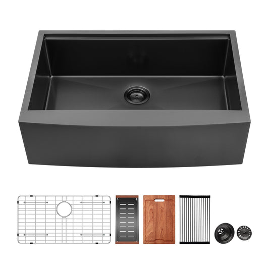 Lordear 30" Stainless Steel Gunmetal Black Single Bowl Farmhouse Workstation Kitchen Sink  from Lordear