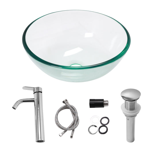 Lordear Clear Tempered Glass Bathroom Vessel Sink with Pop-up Drain