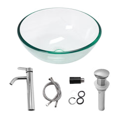 Lordear Clear Tempered Glass Bathroom Vessel Sink with Pop-up Drain