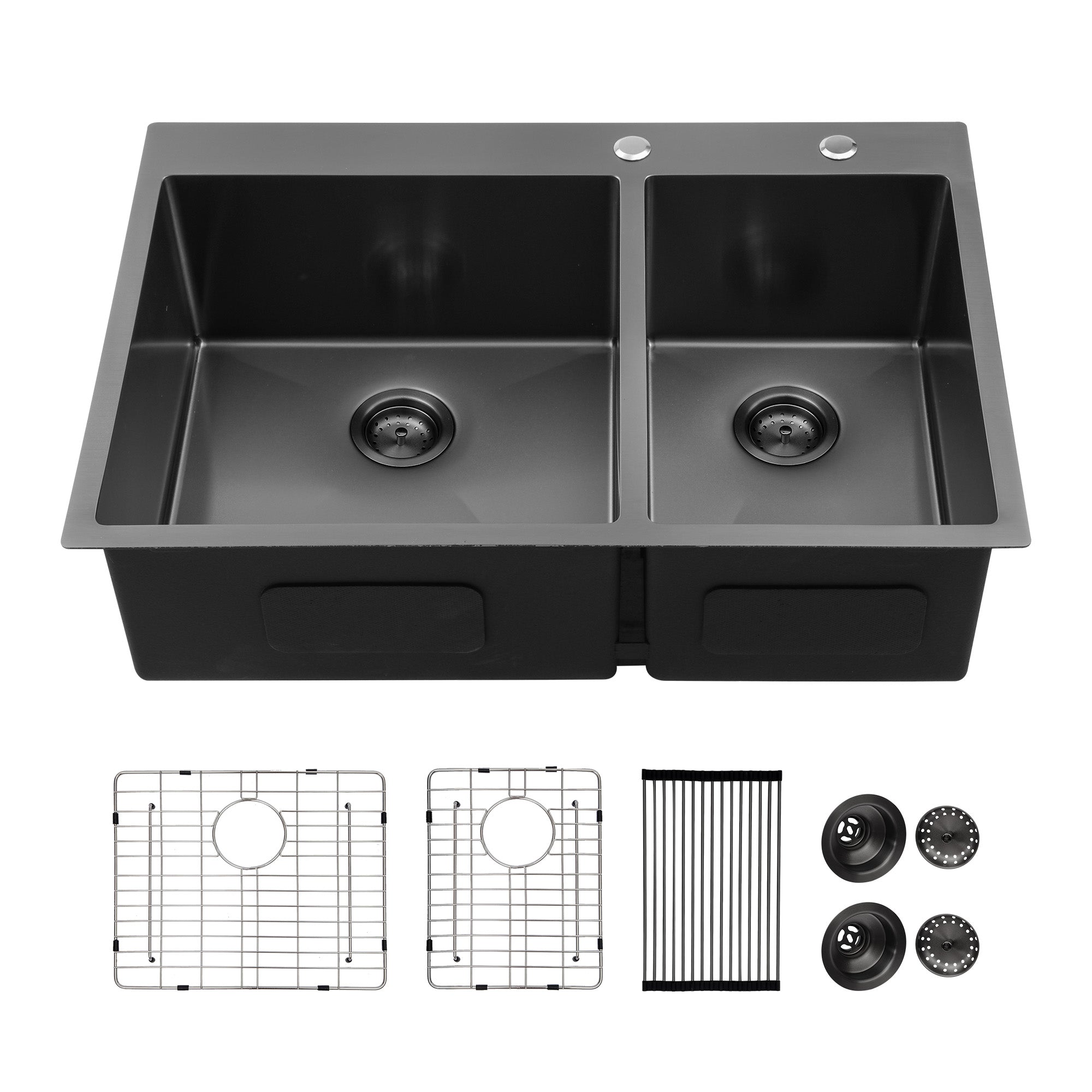 Lordear 33" Stainless Steel Gunmetal Black Double Bowl Drop-in Kitchen Sink from Lordear