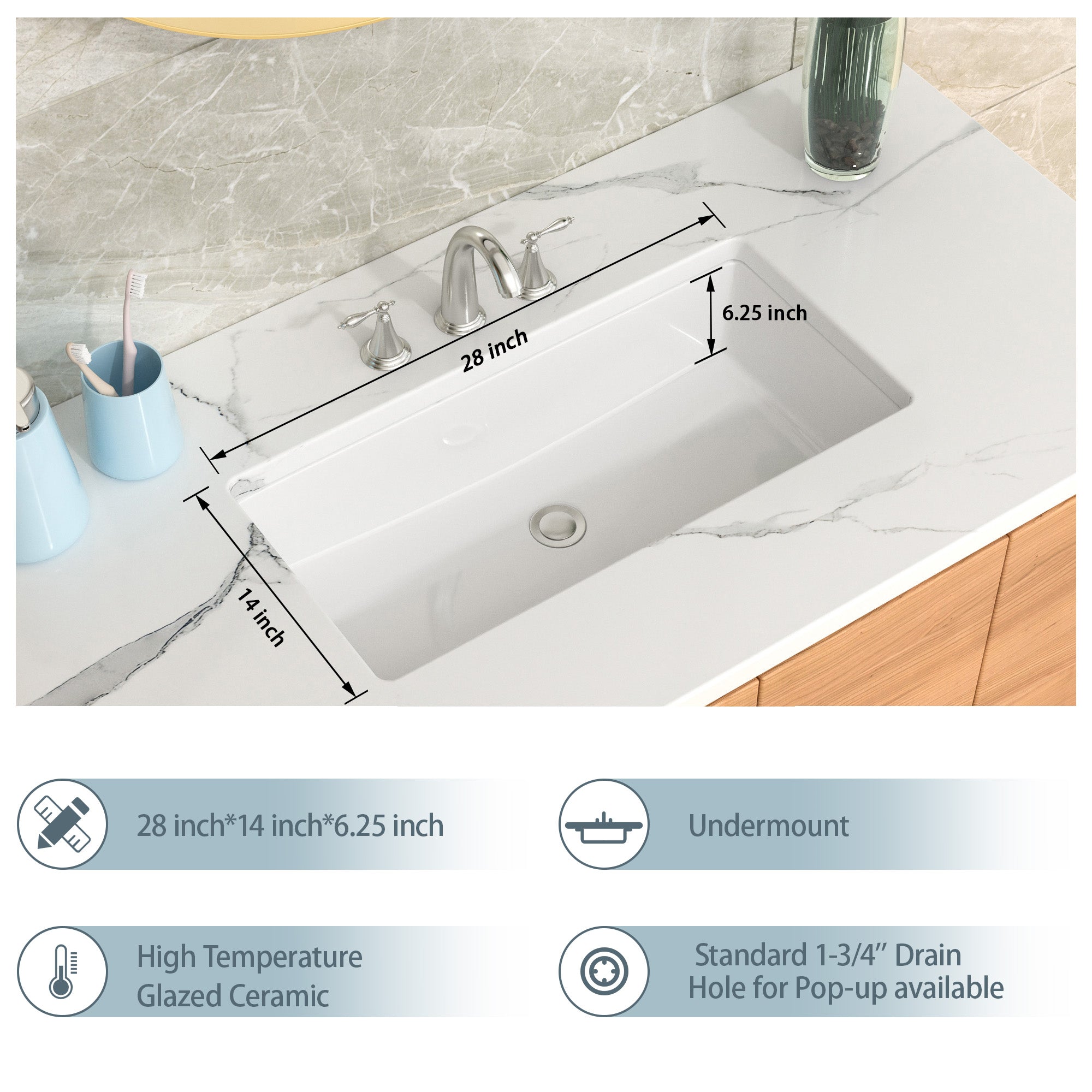 Lordear White Ceramic Undermount Rectangular Bathroom Sink  from Lordear