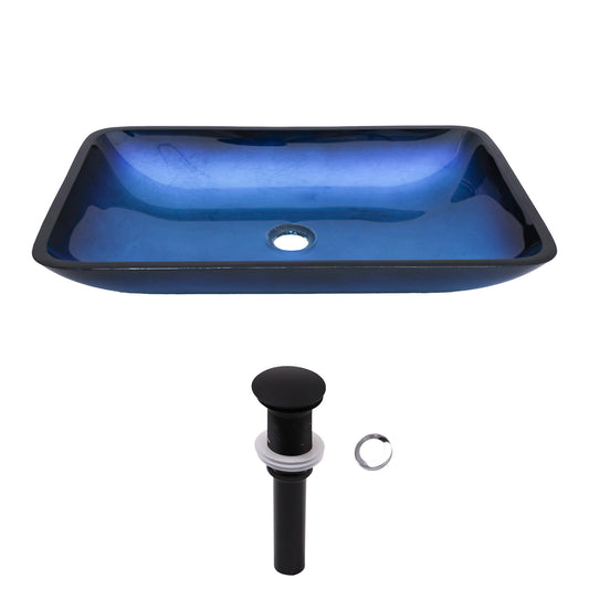 Lordear Rectangular Tempered Glass Bathroom Vessel Sink with  Pop-up Drain