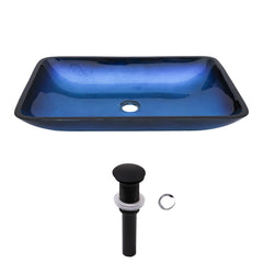 Lordear Rectangular Tempered Glass Bathroom Vessel Sink with Pop-up Drain