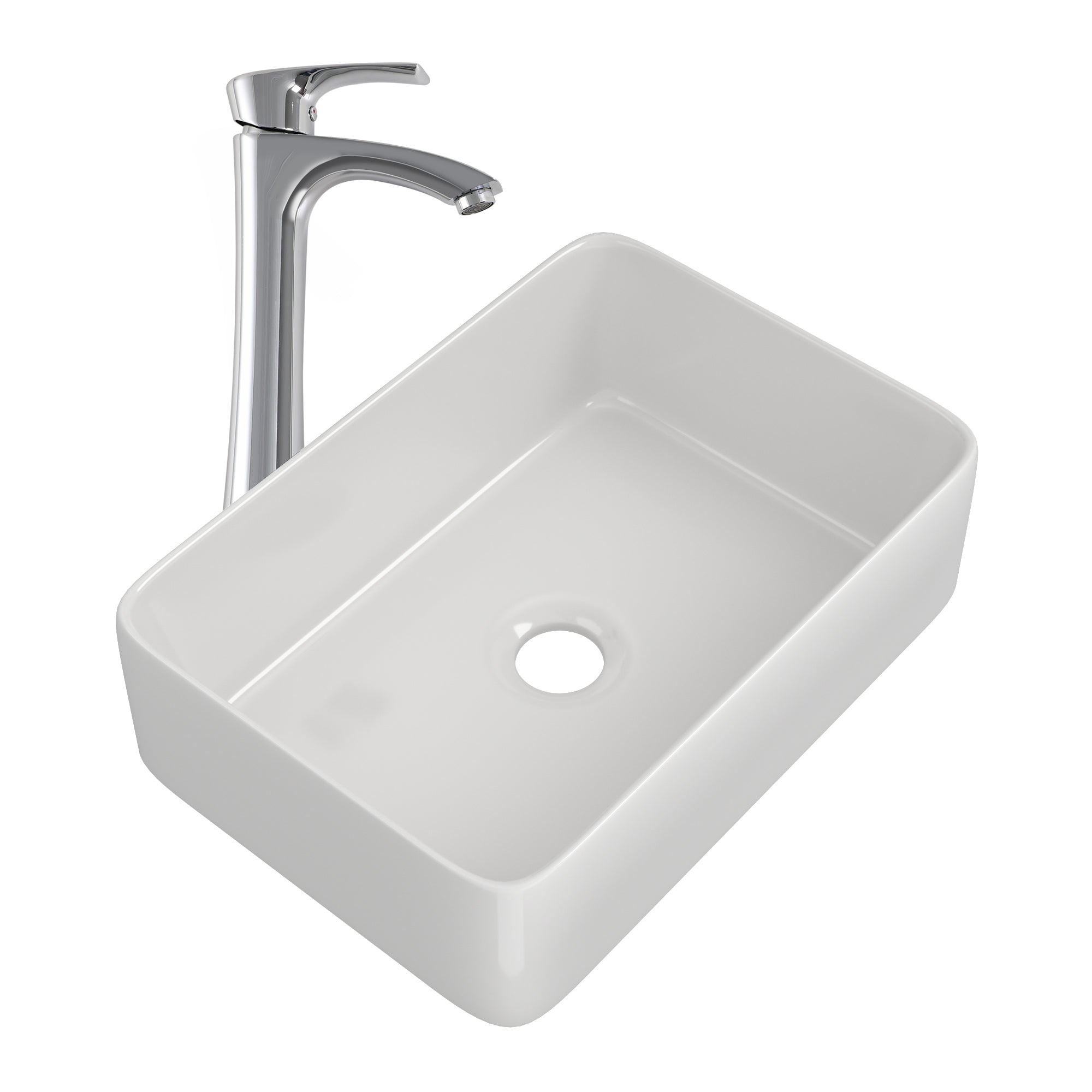 19in W X 15in D Bathroom Vessel Sink with Sink Faucet Above Counter White Ceramic Modern Classic from Lordear