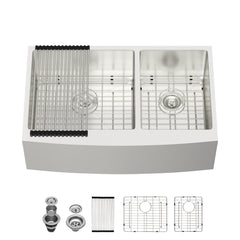Lordear 33'' Double Bowl Apron Front Stainless Steel Farmhouse Sink
