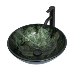Lordear 16.5'' X 16.5'' Tempered Glass Bathroom Vessel Sink with Faucet and Pop-up Drain