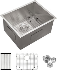 Lordear 21 Laundry Sink 21"/ 23" x 18" x 12" Undermount Utility Sink Single Bowl Sink 16 Gauge Stainless Steel Sink Deep Laundry Room Sink from Lordear