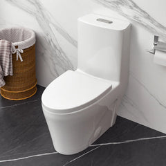 Lordear Elongated White Ceramic Modern One Piece Toilet with Comfort Wider Chair Seat