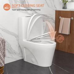 Lordear Elongated White Ceramic Modern One Piece Toilet with Comfort Wider Chair Seat