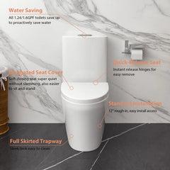 Lordear Elongated White Ceramic Modern One Piece Toilet with Comfort Wider Chair Seat