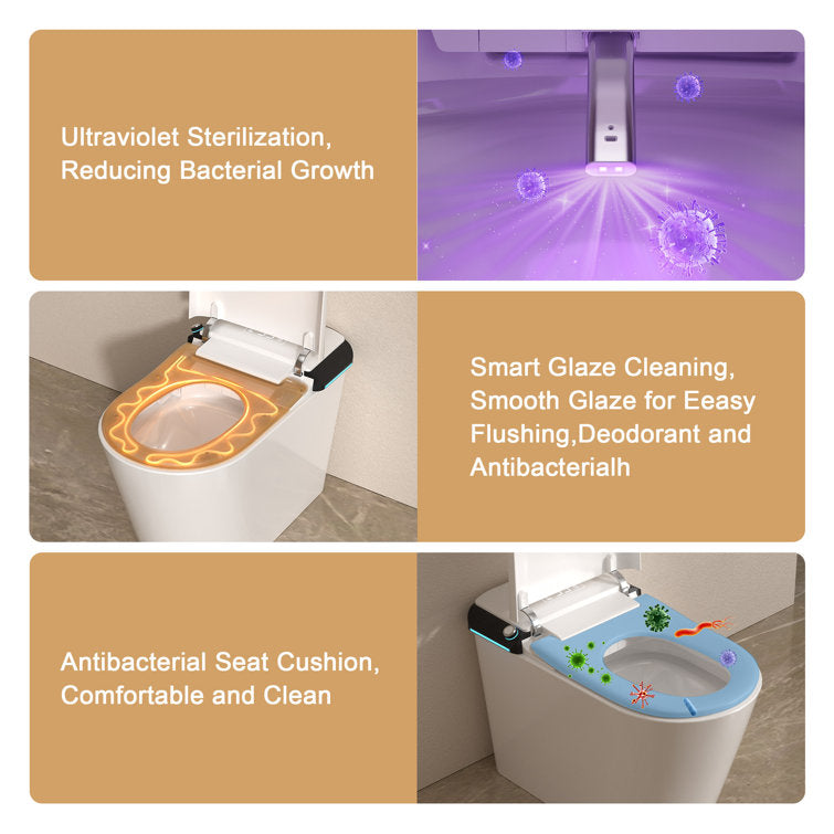 Lordear Smart Toilet with Auto Flush & Foot Sensor – Tankless Design with Heated Seat – Warm Water Cleaning & Air Dryer from Lordear