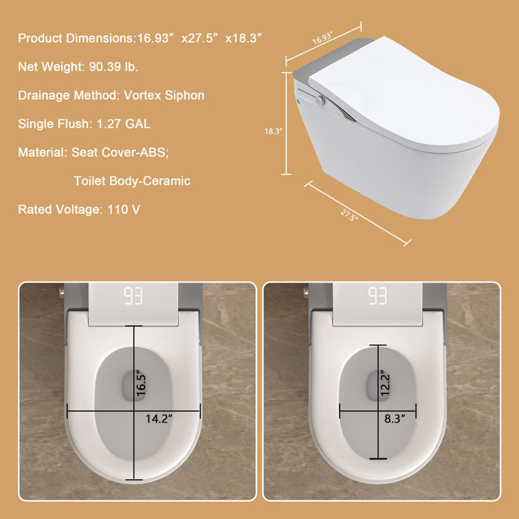 Lordear Smart Toilet with Bidet Wash Auto Sensor Flush Kick Flush Heated Seat Warm Wash from Lordear