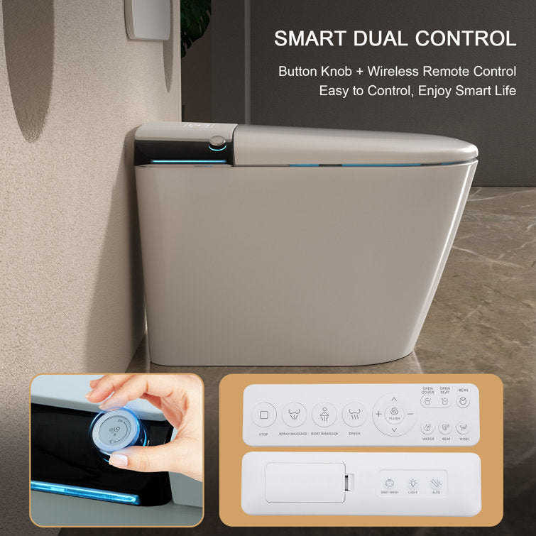 Lordear Smart Toilet with Auto Flush & Foot Sensor – Tankless Design with Heated Seat – Warm Water Cleaning & Air Dryer from Lordear