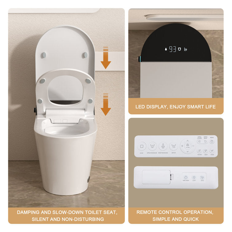 Lordear Smart Bidet Toilet - Auto Flush & Heated Seat - Water-Saving Tankless Design from Lordear