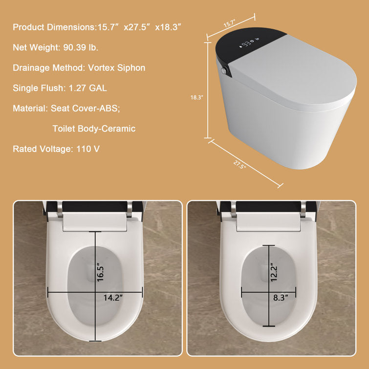 Lordear Smart Bidet Toilet - Auto Flush & Heated Seat - Water-Saving Tankless Design from Lordear