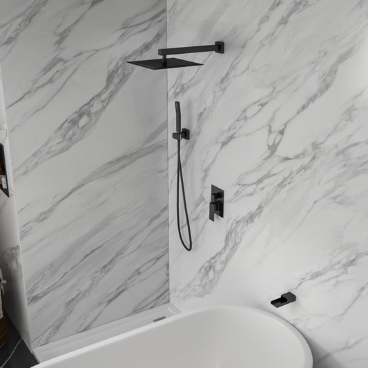 Lordear Stainless Steel Wall Mounted Rainfall Shower System with Handheld and Waterfall Faucet