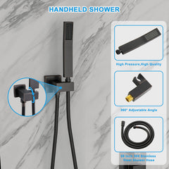 Lordear Stainless Steel Wall Mounted Rainfall Shower System with Handheld and Waterfall Faucet