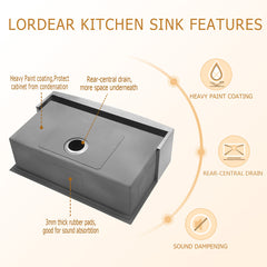 Lordear Single Bowl Workstation Apron Front Stainless Steel Farmhouse Sink