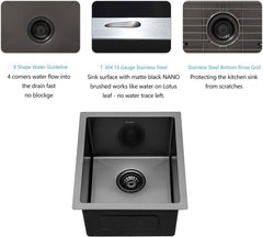 Lordear 15"x17" Stainless Steel Undermount Single Bowl Bar Sink from Lordear