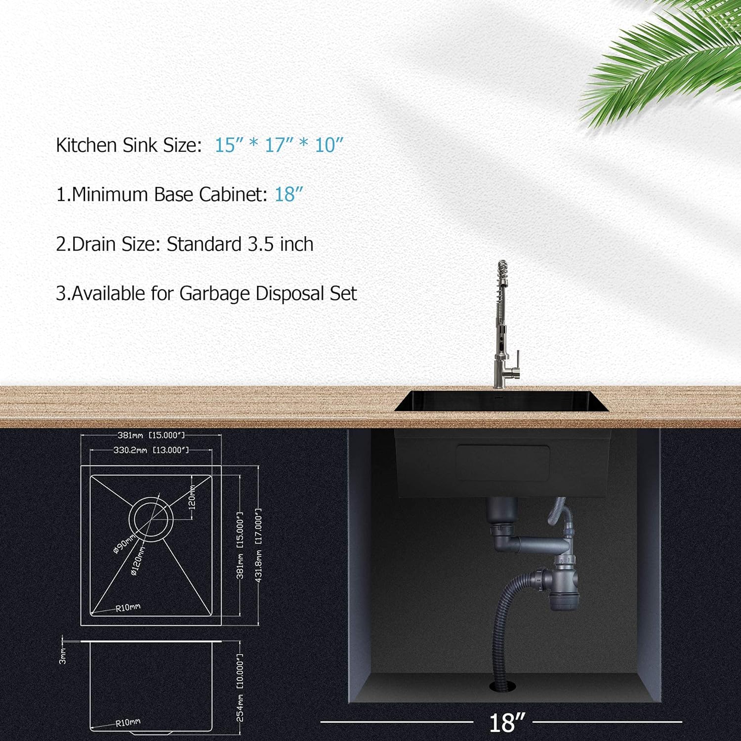Lordear 15"x17" Stainless Steel Undermount Single Bowl Bar Sink from Lordear