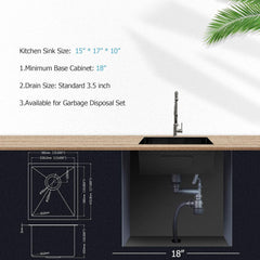 Lordear 15"x17" Stainless Steel Undermount Single Bowl Bar Sink from Lordear