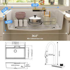 Lordear 33'' x 22'' Drop-in Waterfall Single Bowl Quartz Workstation Kitchen Sink