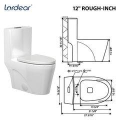 Lordear Elongated White Ceramic Modern One Piece Toilet with Comfort Wider Chair Seat