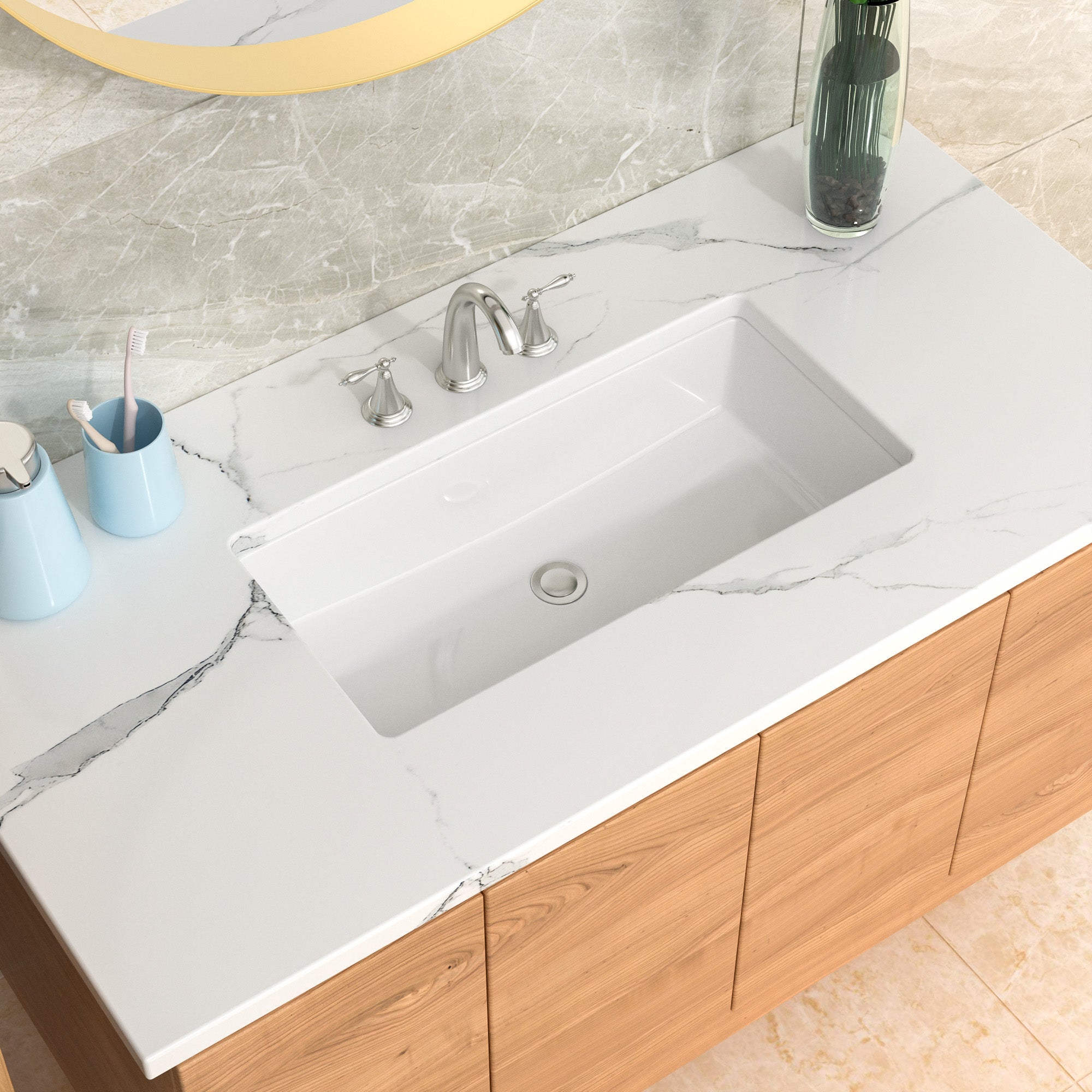 Lordear White Ceramic Undermount Rectangular Bathroom Sink  from Lordear