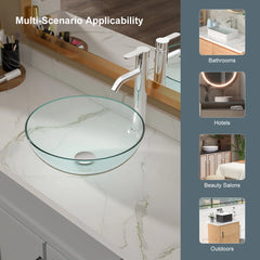 Lordear Clear Tempered Glass Bathroom Vessel Sink with Pop-up Drain