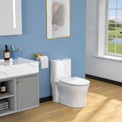 Lordear White Ceramic Stain-Resistant One Piece Toilet for Bathroom