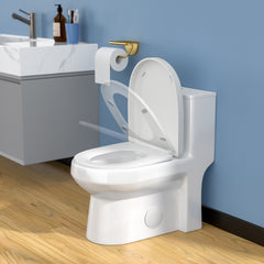 Lordear White Ceramic Water Saving One Piece Toilet with Comfort Wider Chair Seat