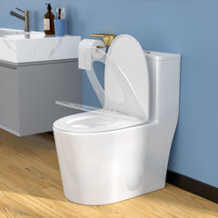 Lordear Water Efficiency White Ceramic One Piece Toilet with Comfort Wider Chair Seat