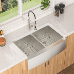 Lordear 33'' Double Bowl Apron Front Stainless Steel Farmhouse Sink