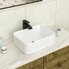 Lordear 16'' White Ceramic Rectangular Bathroom Vessel Sink