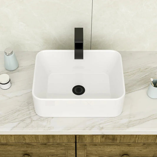 Lordear 16'' White Ceramic Rectangular Bathroom Vessel Sink