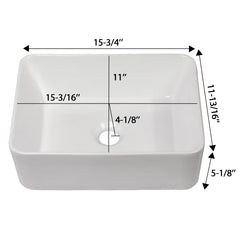 Lordear 16'' White Ceramic Rectangular Bathroom Vessel Sink
