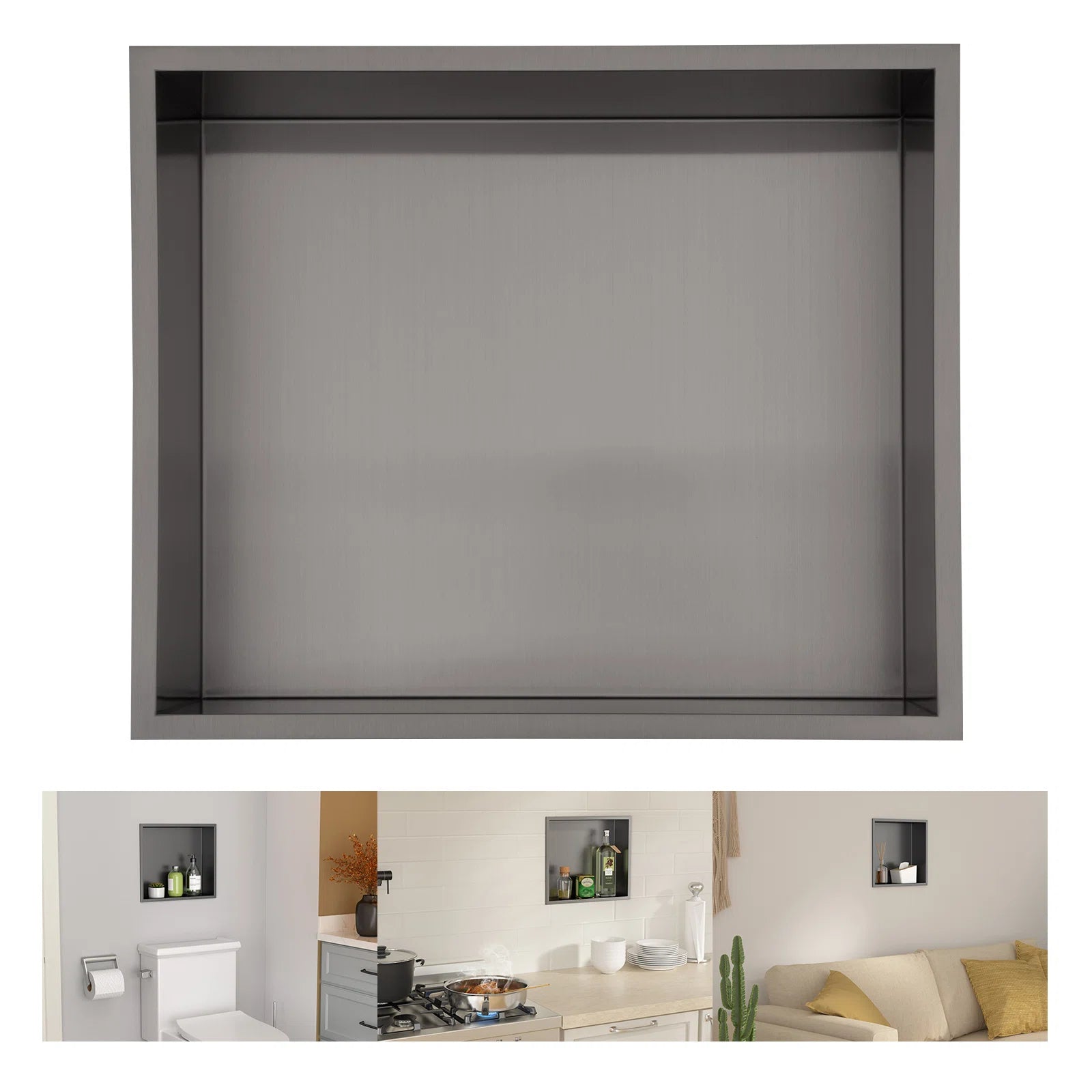 Lordear 14 x 14 Inch Stainless Steel Bathroom Niche Gunmetal Black Shower Wall Niche No Tile Recessed Square for Storage from Lordear