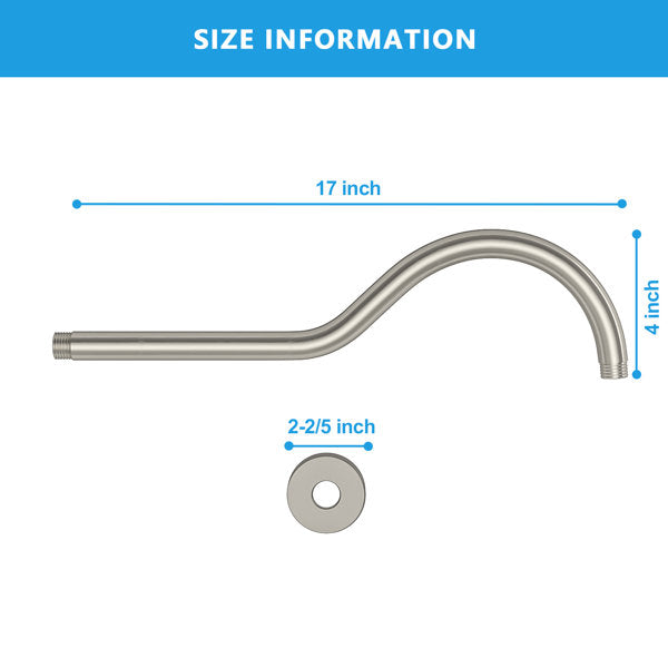 Lordear 17'' Brass S-Shape Rainfall Shower Head Extender Arm from Lordear