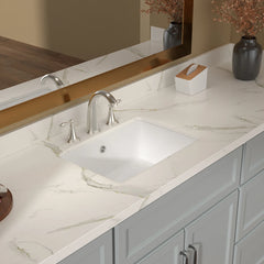 Lordear White Ceramic Rectangle Undermount Bathroom Sink with Overflow from Lordear