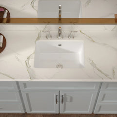 Lordear White Ceramic Rectangle Undermount Bathroom Sink with Overflow from Lordear