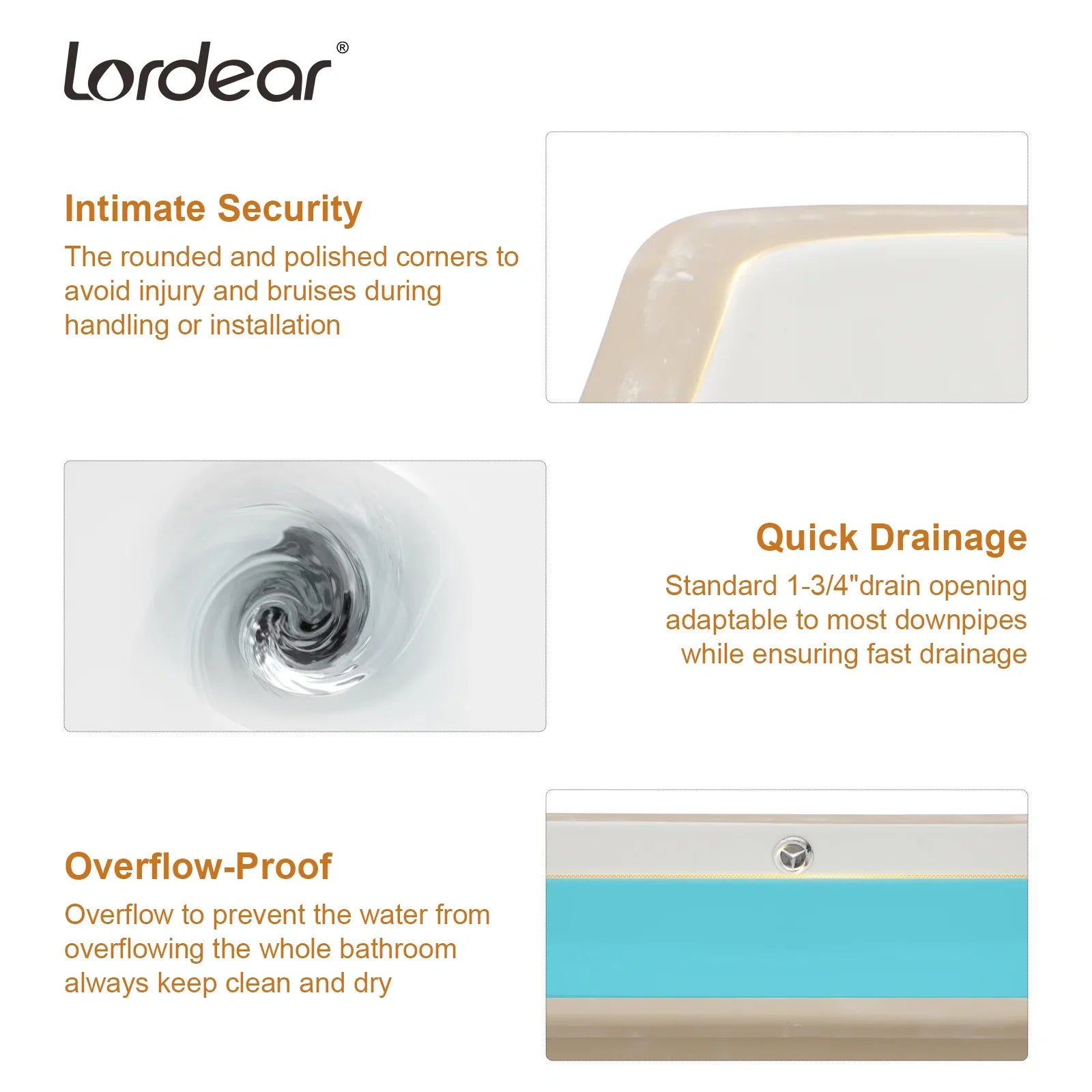 Lordear White Ceramic Rectangle Undermount Bathroom Sink with Overflow from Lordear